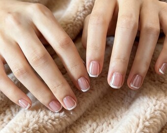 Handmade Classic White French Tip Press On Nails - Reusable Luxury Fake Nails