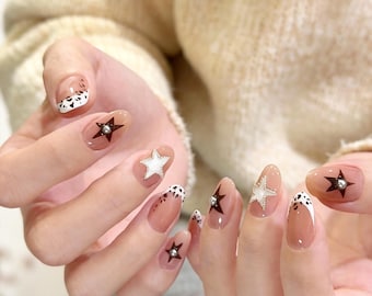 Handmade Y2K Star Leopard Print Luxury Press On Nails - Reusable Fake Nails