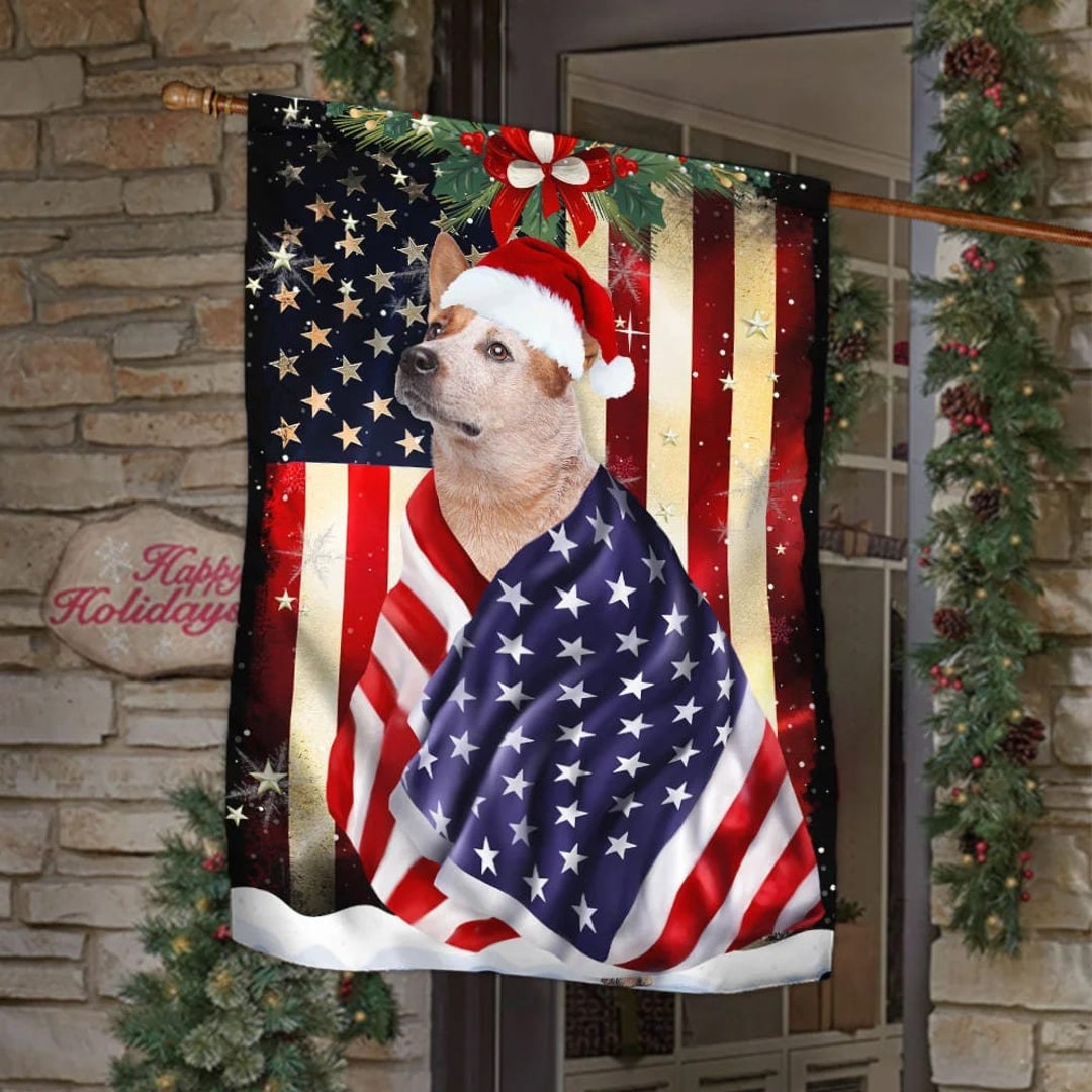 Australian Cattle Dog Red Coat Flag Merry Christmas Etsy