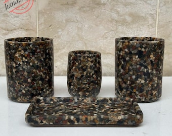 Handmade Resin & Amber River Stone Bathroom Organizer Set