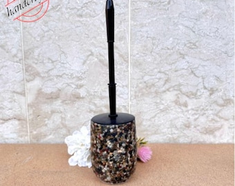 Handmade Resin River Stone Toilet Brush Holder: Modern Bathroom Decor