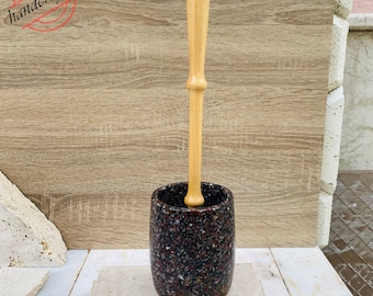 Handmade Resin Toilet Brush Holder: Modern Beige WC Brush with Wooden Handle
