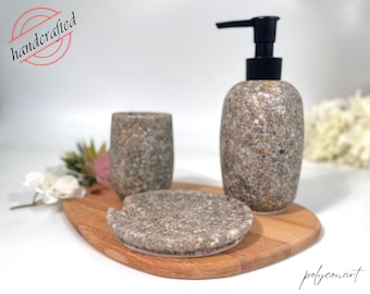 Resin Bathroom Set: Modern Stone Soap Dispenser, Toothbrush Holder & Dish