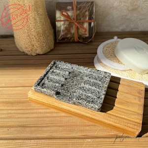 Handmade Resin Soap Dish: Beige Stone Draining Soap Holder