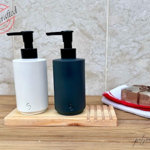 Handmade Concrete Double Soap Dispenser: Minimalist Bathroom Decor