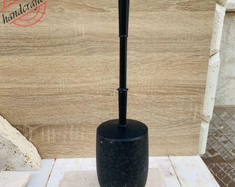 Handmade Resin Toilet Brush Holder: Modern Bathroom WC Brush with Wooden Handle