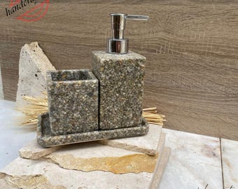 Handmade Stone & Resin Bathroom Set: Modern Rustic Decor