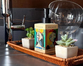 Picasso Inspired Soap Dispenser: Handmade Concrete, Modern Art Decor