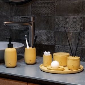 Conjunto de 7 acessórios para banheiro, decoração moderna, modelos organizadores de concreto para banheira com dispensador de sabonete líquido e copo para escova de dentes, presente para casa,