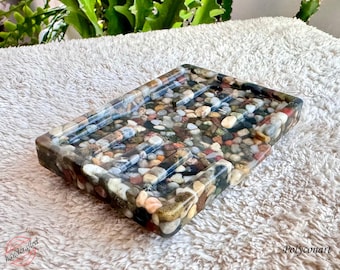 Mix Colorful Stone Sponge Holder, Handmade Self Draining Gray Soap Dish, New Office Gift, Minimal Bathroom Soap Holder, Modern Sponge Holder