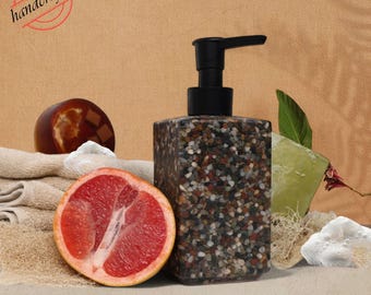 Handmade Amber Resin Soap Dispenser: Natural Stone Minimalist Pump