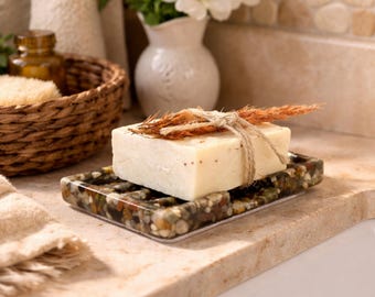River Stone Resin Soap Dish, Handmade Self Draining Amber Soap Dish, Housewarming Gift, Bathroom Soap Holder, Modern Kitchen Sponge Holder