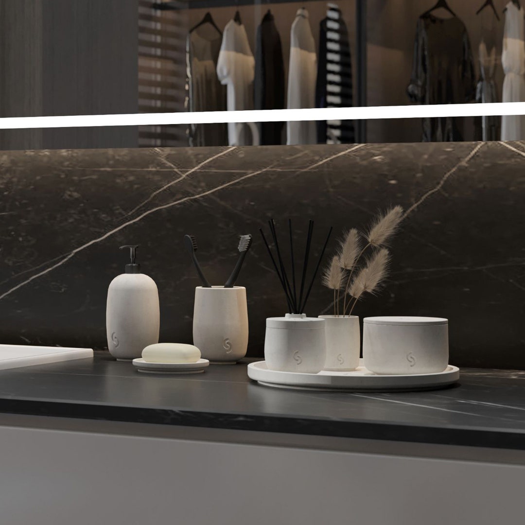 Harmonia Concrete Bathroom Accessories Set, Bathroom Decoration