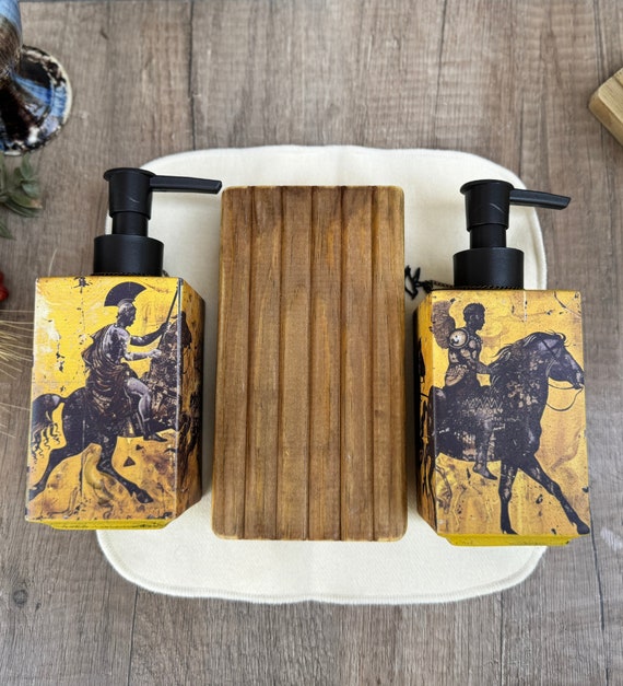 Ancient Greek Art Concrete Soap Dispenser Set with Stone Tray