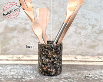 Handmade Resin Utensil Holder: Natural Stone Epoxy Brush Organizer