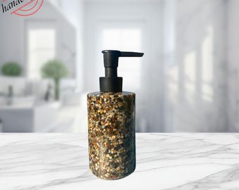 Handmade Resin Amber Soap Dispenser: Natural Stone Inlay, Modern Bathroom Decor