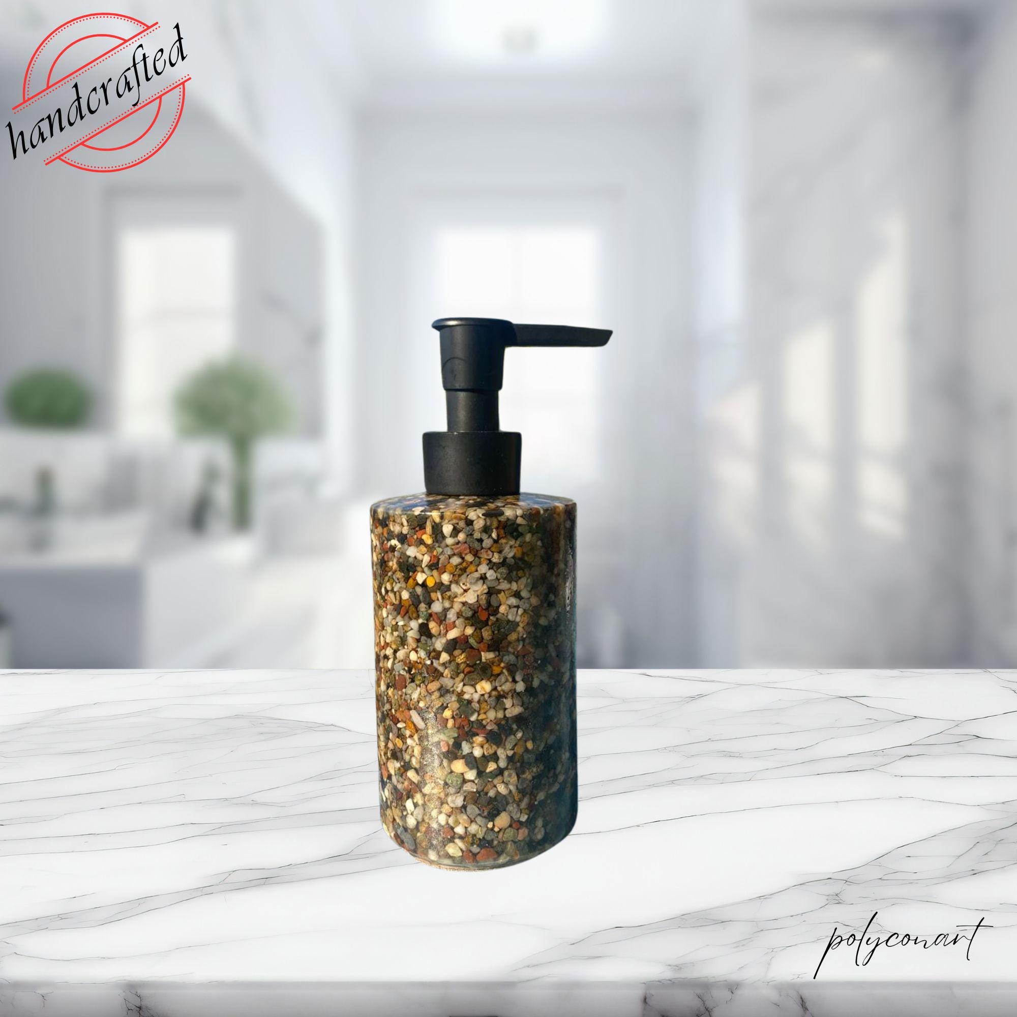 Handmade Resin Soap Dispenser: Natural Stone Inlay, Modern Bathroom Decor