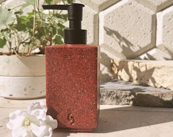 Handmade Red Stone Resin Soap Dispenser: Modern Minimalist Bathroom Decor