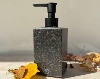 Modern Black Soap Dispenser: Natural Stone and Resin Handmade Bathroom Soap Bottle