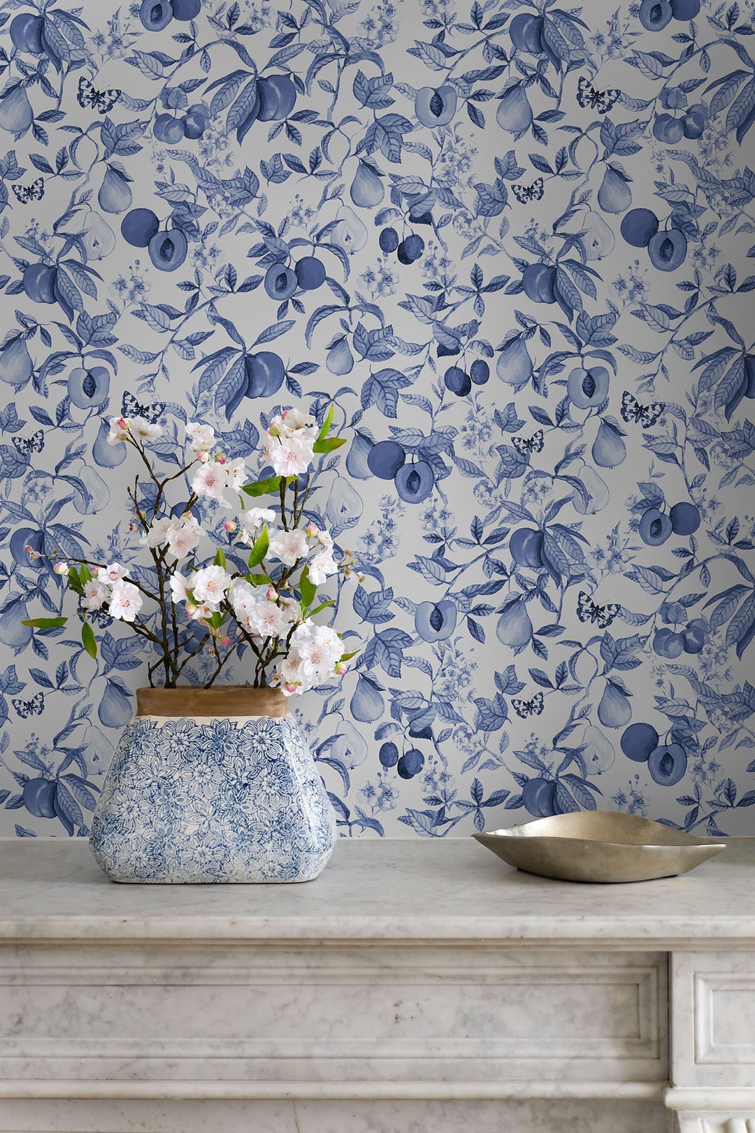 Blue Classic Removable Peel and Stick Wallpaper Custom - Etsy Australia