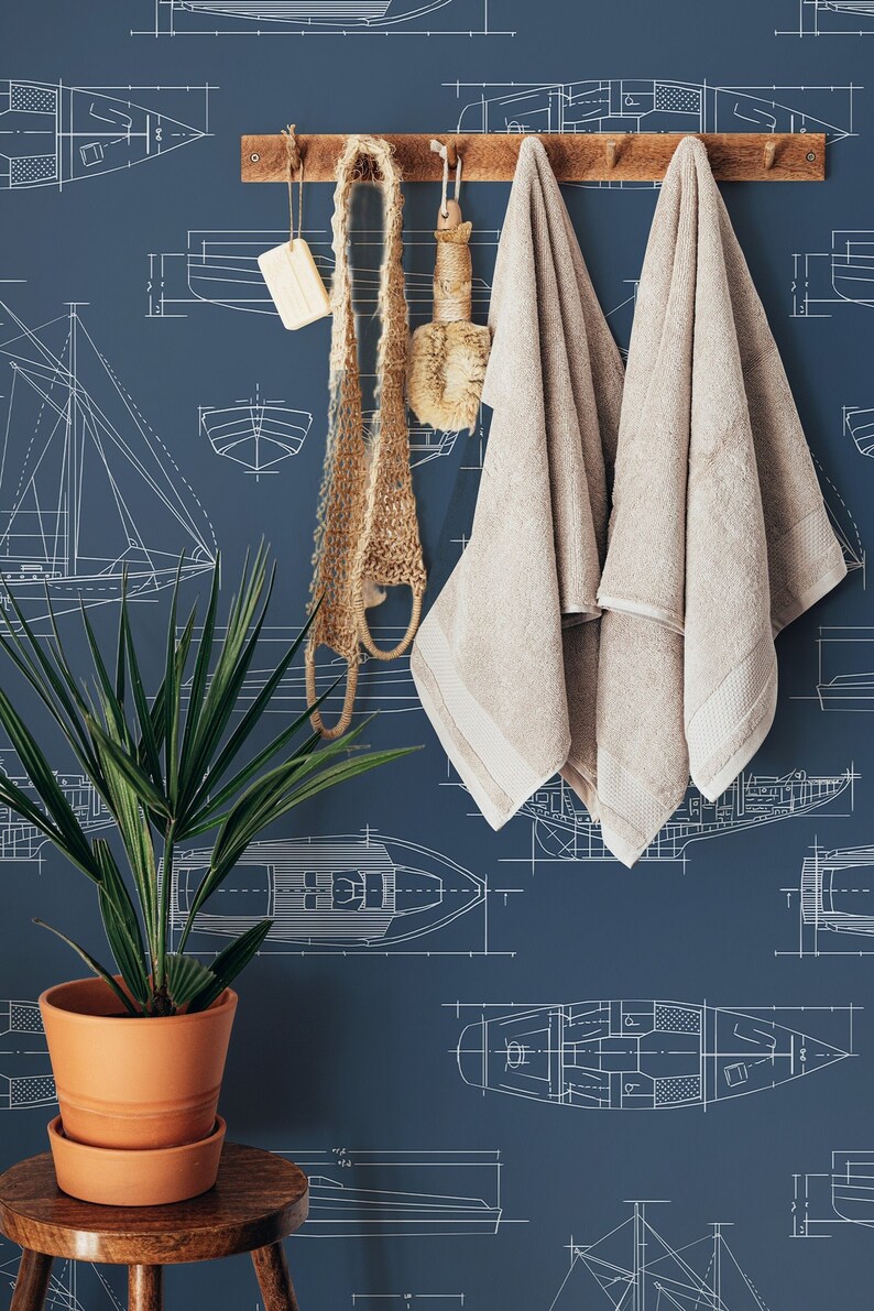 Sailboat Ocean Peel and Stick Wallpaper Nautical Boat Themed Etsy