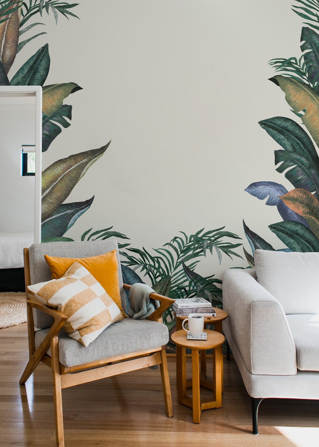 Palm Frond Tropical Leaf Peel and Stick Removable Wallpaper, Plant