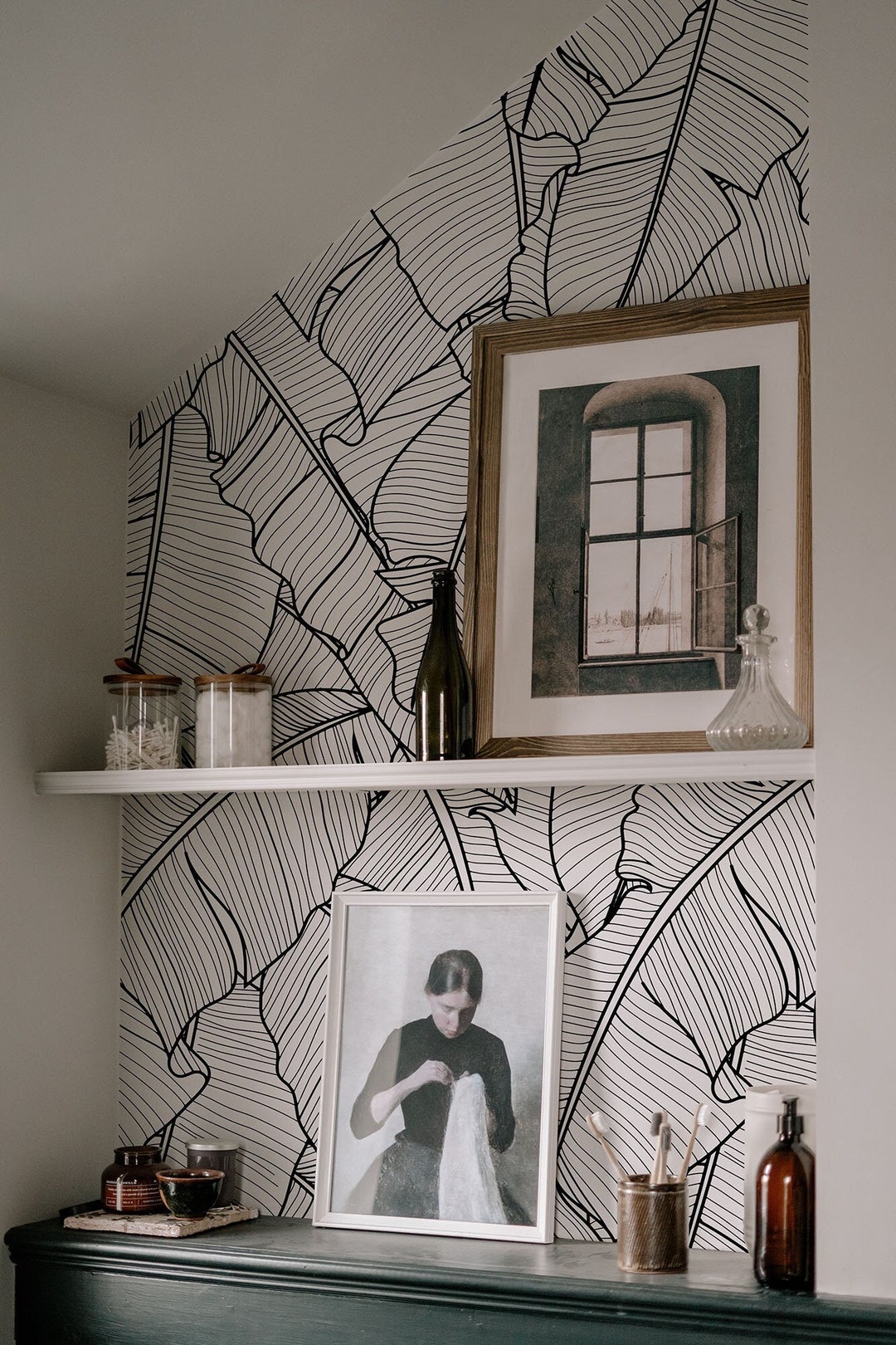 Modern Black & White Leaf Peel and Stick Wallpaper Custom - Etsy Australia