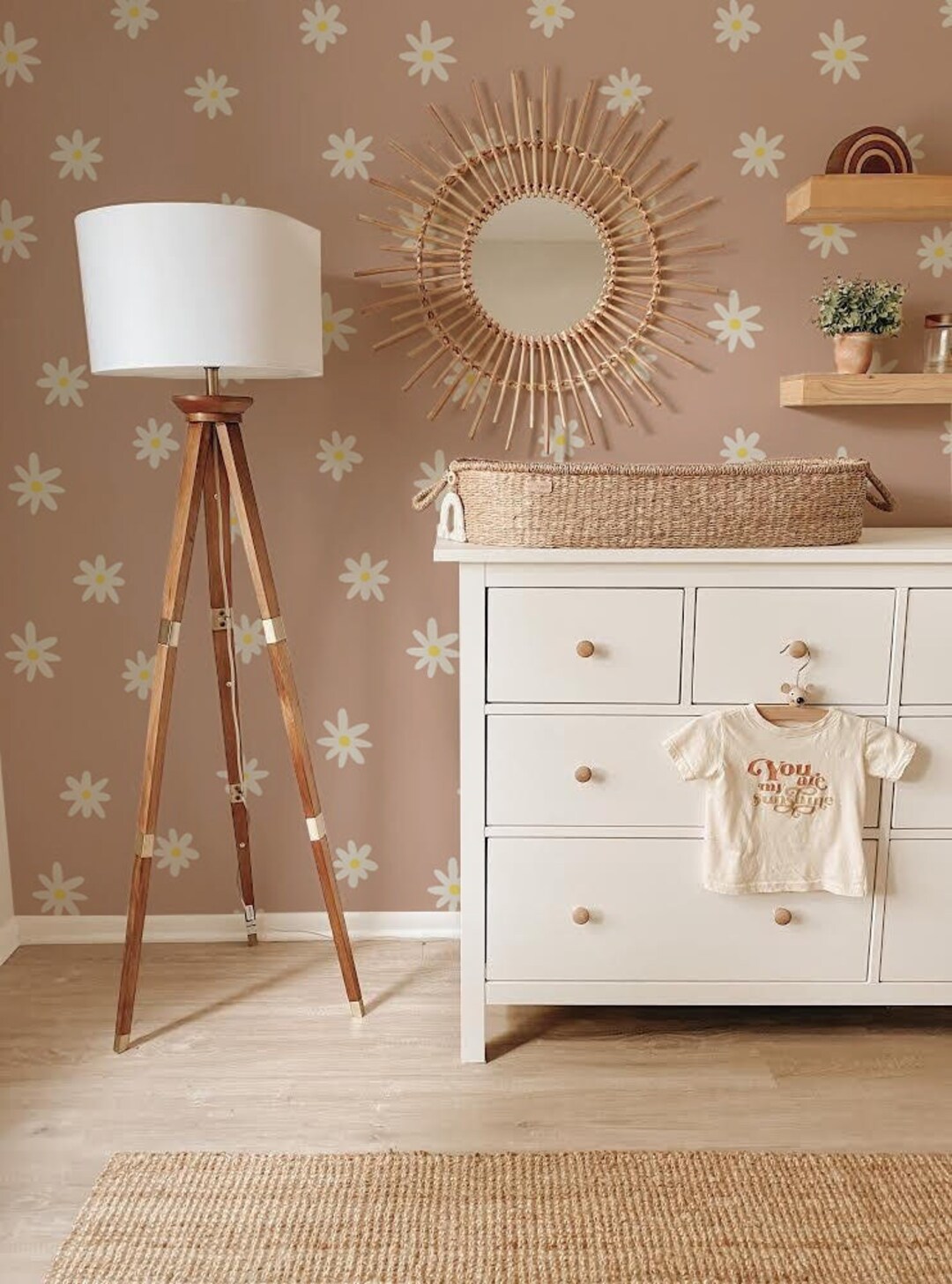 Daisy Modern Removable Peel & Stick Wallpaper, Flower Kids Room and
