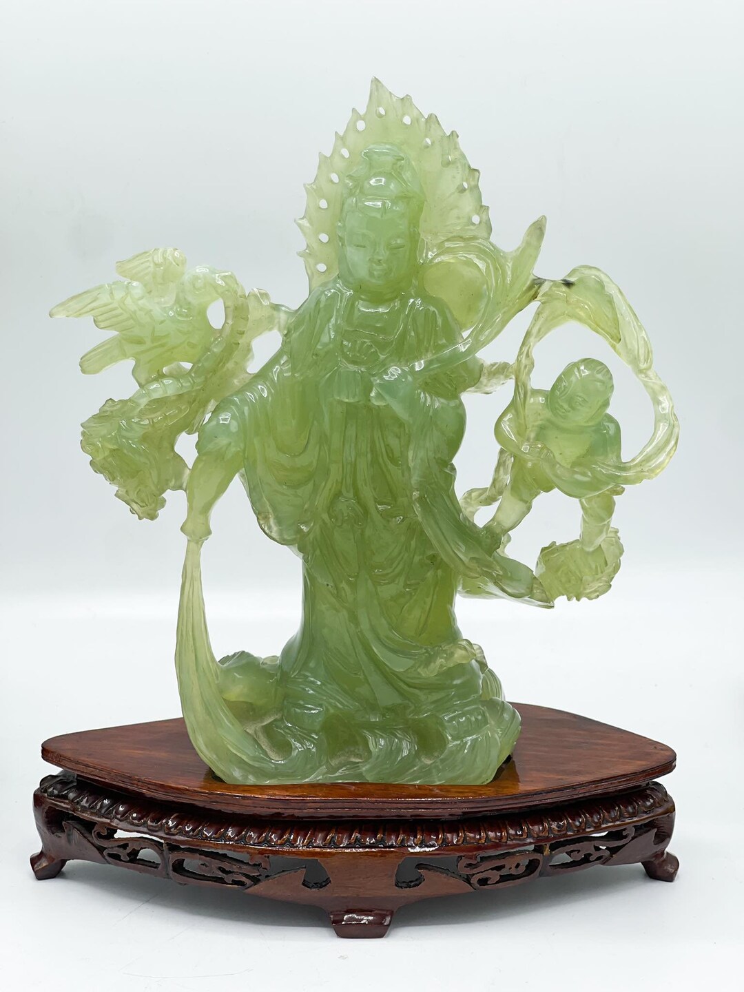 Large Chinese Carved Jade Sculpture Depicts Godess Guanyin Etsy