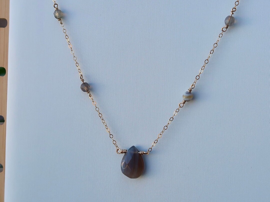 •LINKED• botswana agate + silver necklace (19