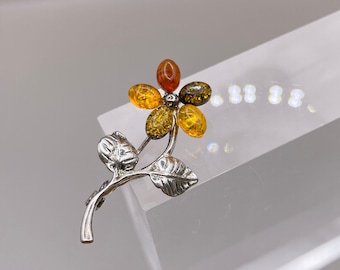 Spilla stile vintage con Ambra e Argento | MJ Baltica gioielli BBR017