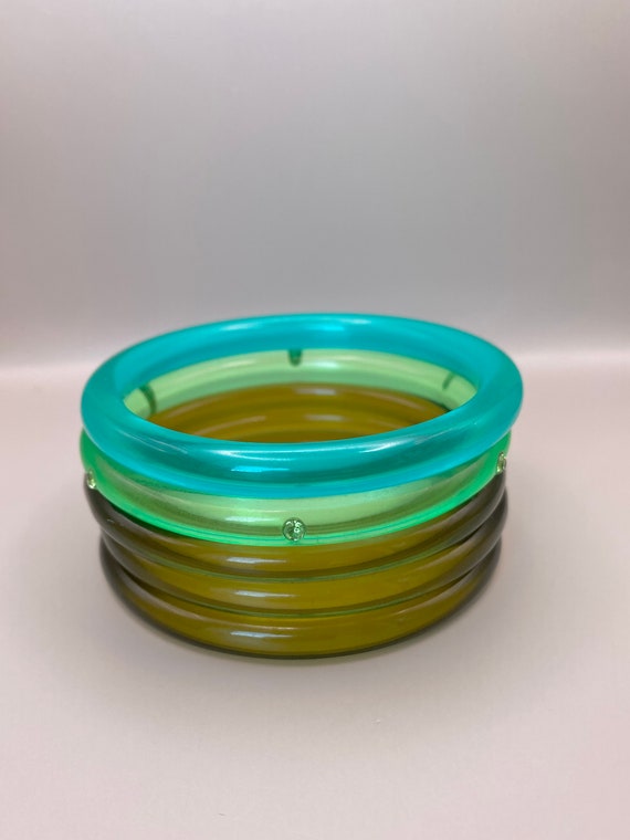 Vintage Translucent Green Plastic Stack of 5 Stac… - image 8