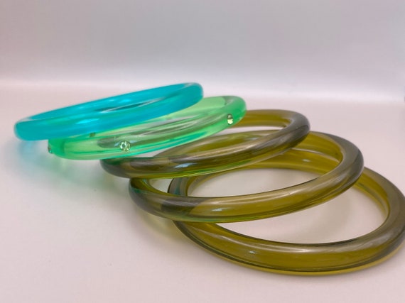 Vintage Translucent Green Plastic Stack of 5 Stac… - image 3