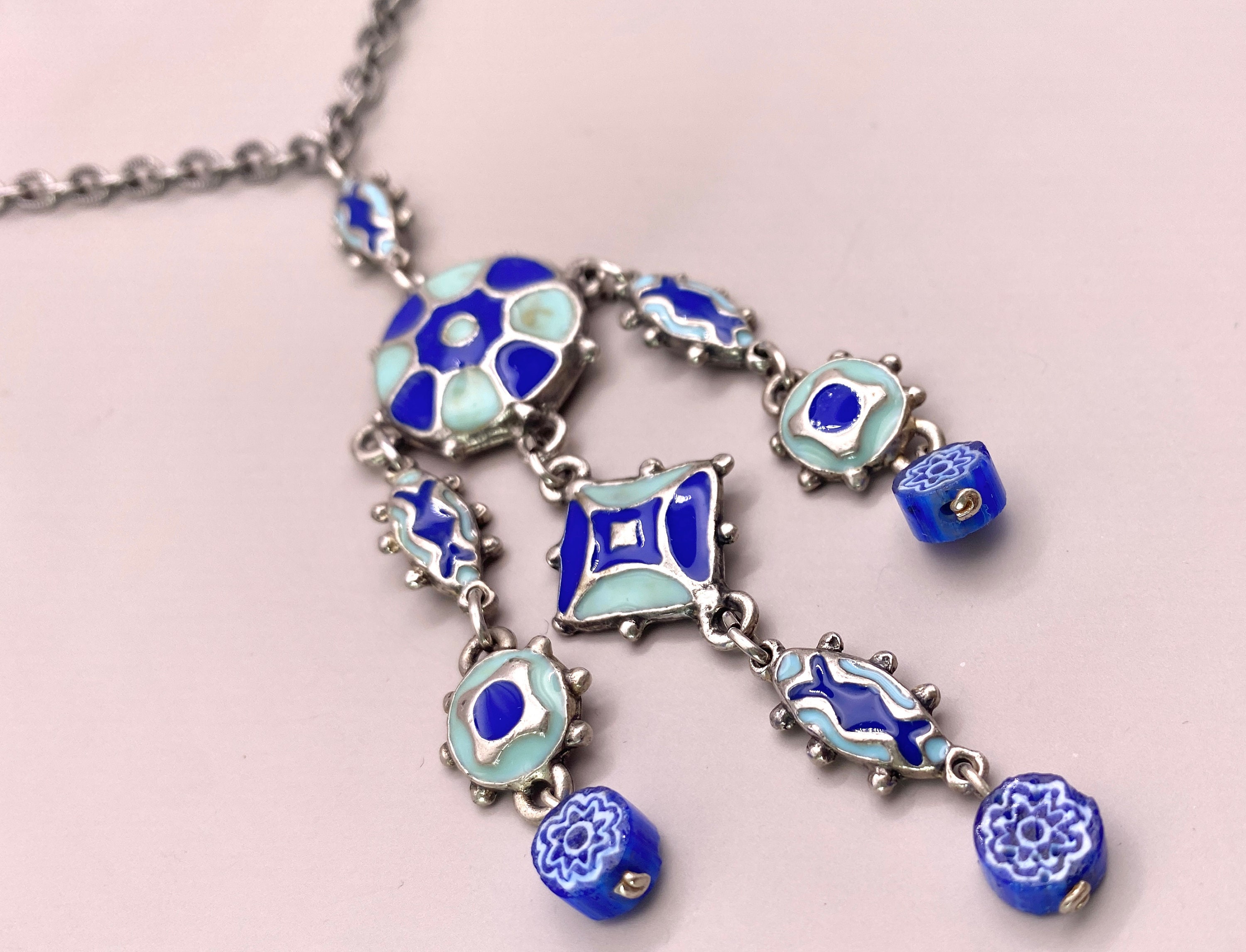 Collier à maillons en argent sterling avec cabochon de lapis