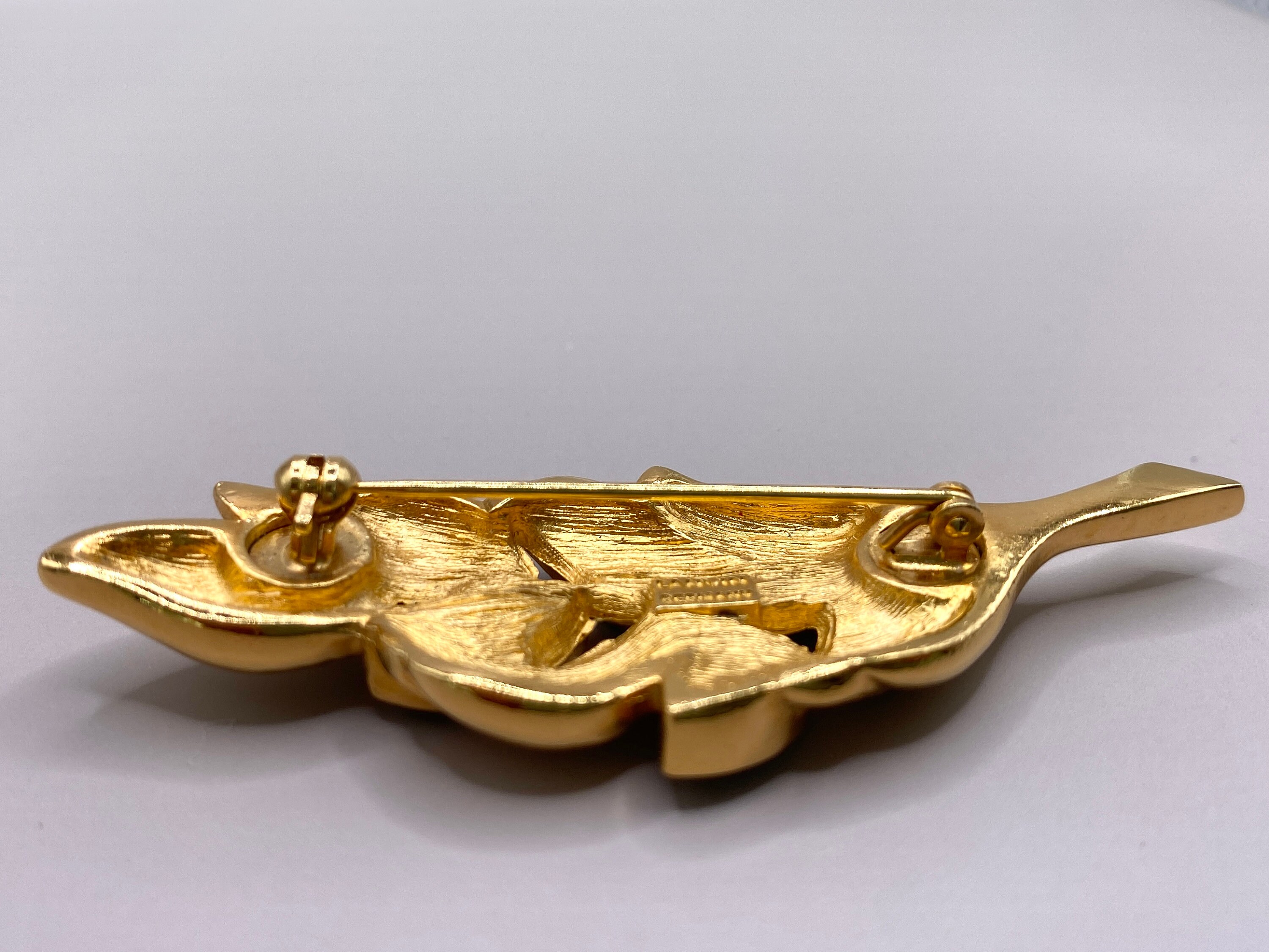 Vintage Lanvin Authentic Brooch Leaf Designer Signed Gold