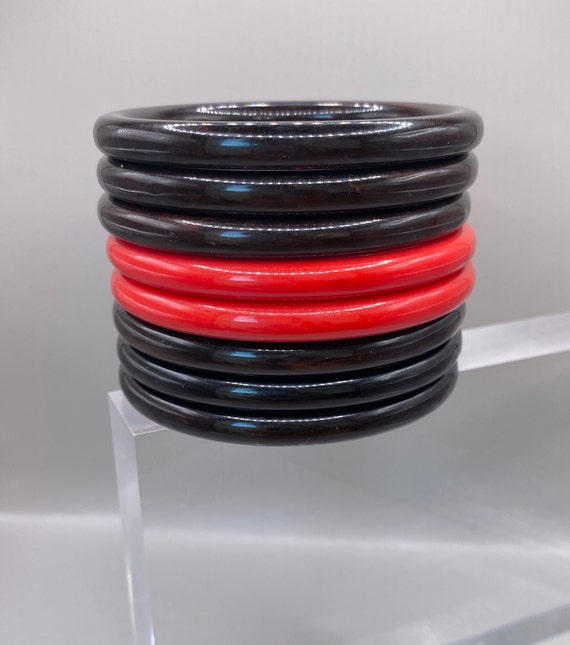 Vintage Marbled Dark Brown and Red Plastic Stack … - image 3