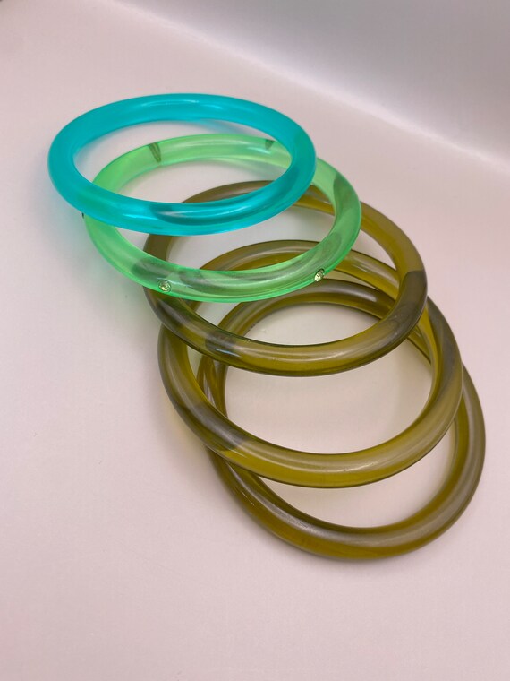 Vintage Translucent Green Plastic Stack of 5 Stac… - image 10