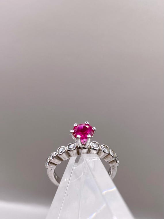 Vintage Statement Ring with Large Round Pink Crys… - image 1