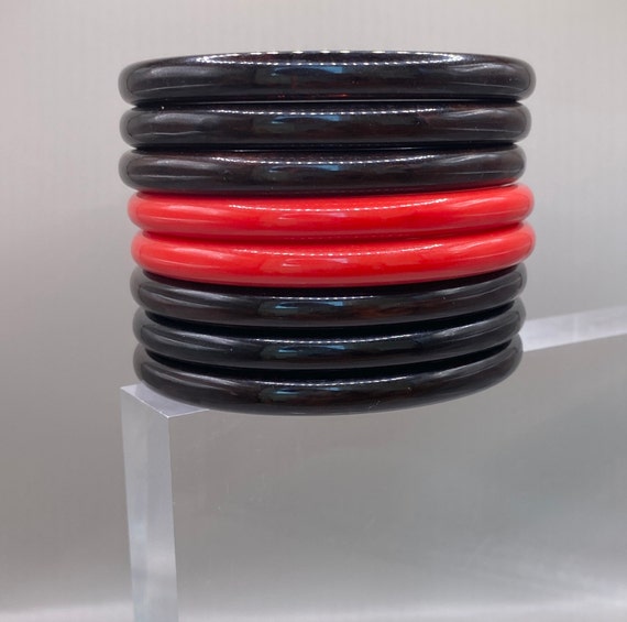 Vintage Marbled Dark Brown and Red Plastic Stack … - image 1