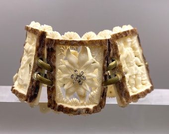 Vintage 40's Hand Carved Antler Stag Austrian Bracelet