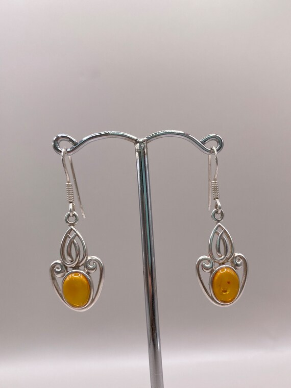 Boucles D'Oreilles Vintage En Argent Avec Ambre Véritable - Percées, Style Clou