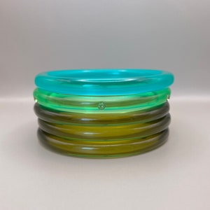Vintage Translucent Green Plastic Stack of 5 Stacking Bangles