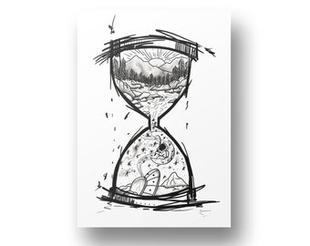 Black and White Hourglass Art - Digital Download - Printable Poster for Hippie Room Decor - Perfect Stoner Gift