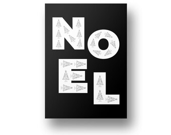 Christmas Tree Noel Print, Downloadable Black & White Wall Art, Modern Holiday Living Room Wall Decoration, Printable Christmas Wall Art