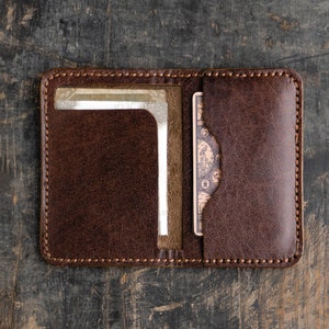 Billetera de cuero personalizada, billetera minimalista, billetera plegable de cuero, billetera plegable delgada de cuero curtido vegetal, regalo del Día del Padre