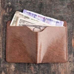 Billetera de cuero personalizada, billetera minimalista, billetera plegable de cuero, billetera plegable delgada de cuero curtido vegetal, regalo del Día del Padre