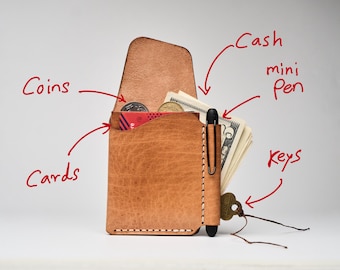 Hand Stitched Minimalist Leather Wallet: Card Holder, Cash, Coin