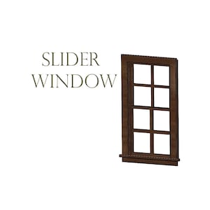 Könnte beinhalten: Ein braunes Holz-Schiebefenster mit mehreren Glasscheiben. Der Text "SLIDER WINDOW" befindet sich über dem Fenster.