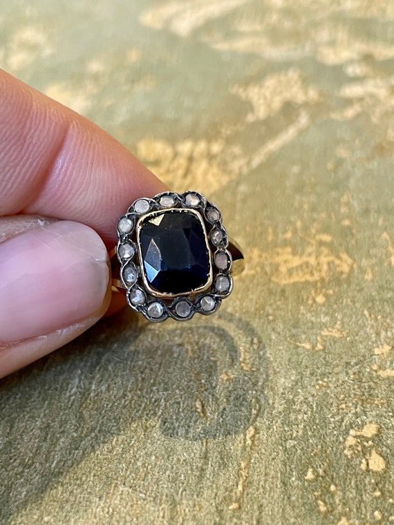 Delizioso anello antico ad auteola con zaffiro ta… - image 2