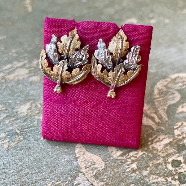 Stunning Florentine gold leaf earrings; Buccellati style earrings; Italian earrings from the 1950s; vintage stud earrings